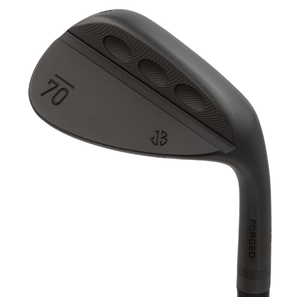 Svart Sub 70 JB v2 wedge med tydlig klubbhuvud och grip för golfslag, visar baksidan av klubban.