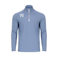 Mäns Sub70 zip-pullover i svart med dragkedja, mjukt tyg och passform för golfspel, visad från sidan.
