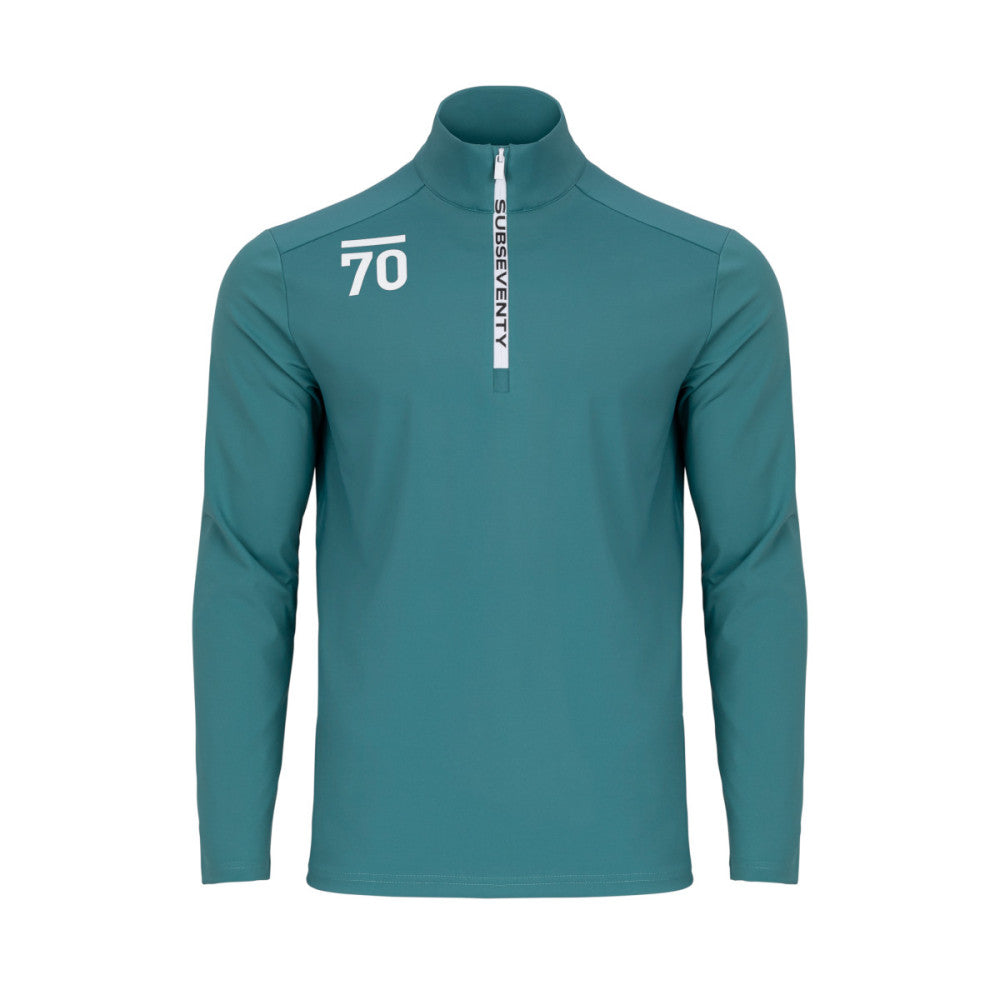 Grön Sub70 zip-pullover med dragkedja, tungviktsmaterial, perfekt för golfspelare.