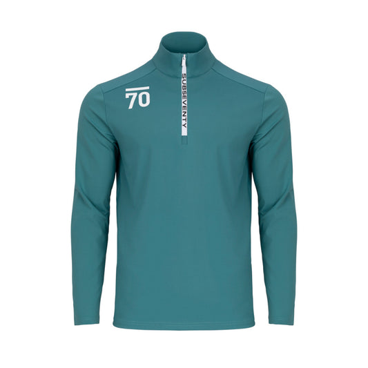 Grön Sub70 zip-pullover med dragkedja, tungviktsmaterial, perfekt för golfspelare.