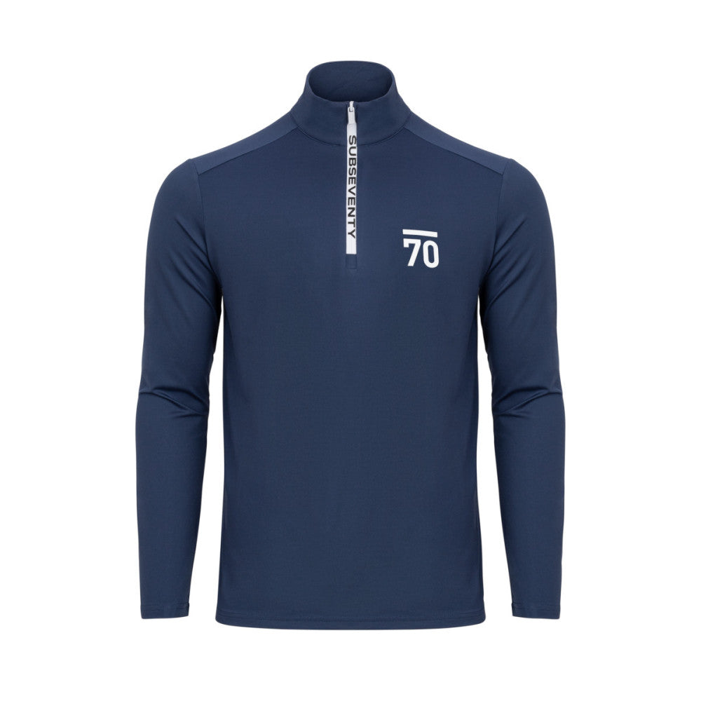 Blå Sub70 Zip Pullover Featherie, sportjacka med dragkedja och lätt fleece, visad på modell.