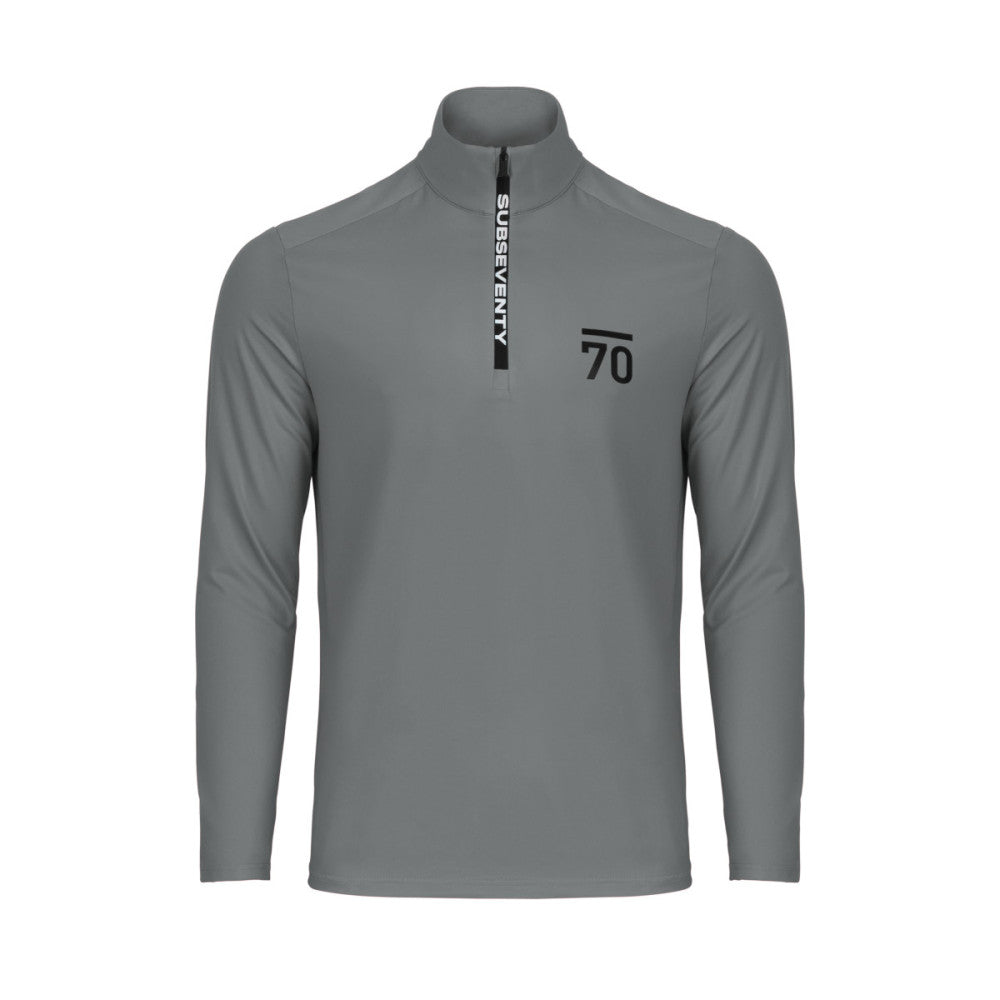 Ljusgrå Sub70 Zip Pullover Featherie för golf, nära vy av dragkedja och sportig design.