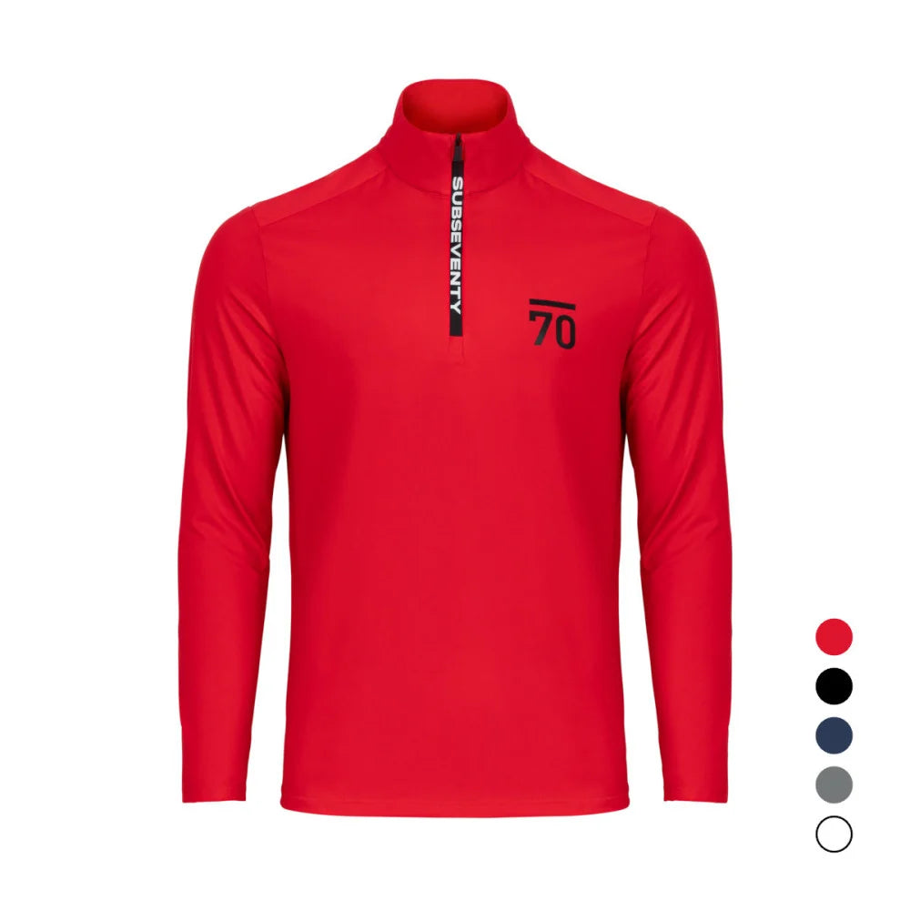Inomhusgolf Sub70 Zip Pullover Featherie, sportig svart zip-pullover med hög krage och subtila logotyper.