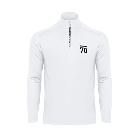 Vit Sub70 Zip Pullover Featherie för golf, visad i bild med dragkedja och sportig design.