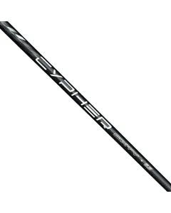 Inhousegolf.se ProjectX Cypher 2.0 graphite iron shafts displayed on a golf club, showcasing sleek black design and branding details.